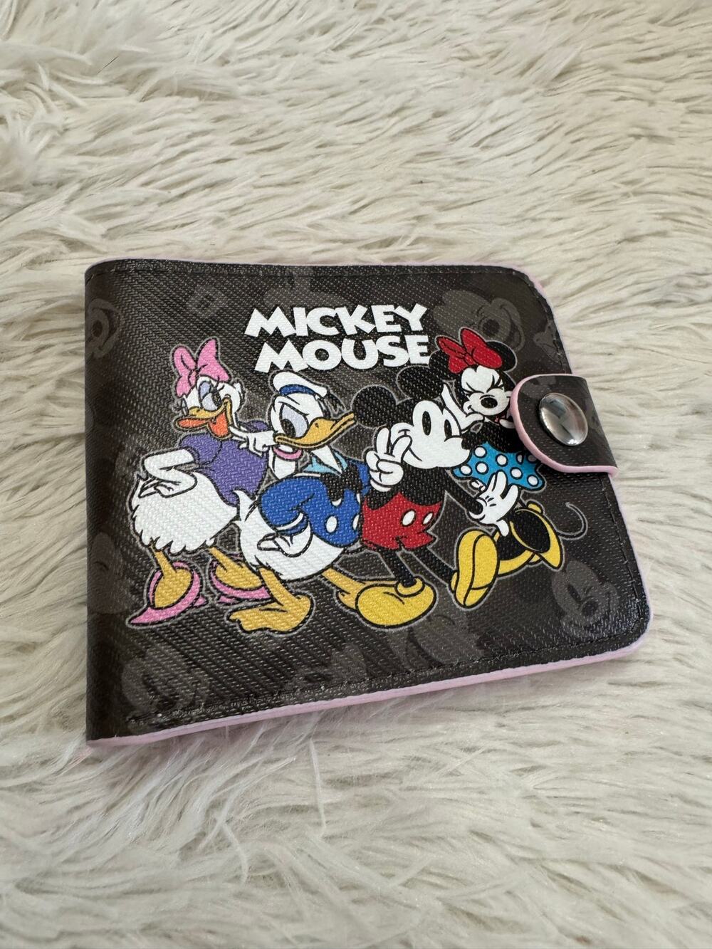Mickey Mouse wallet all the friends ID window and dividers black snap closure